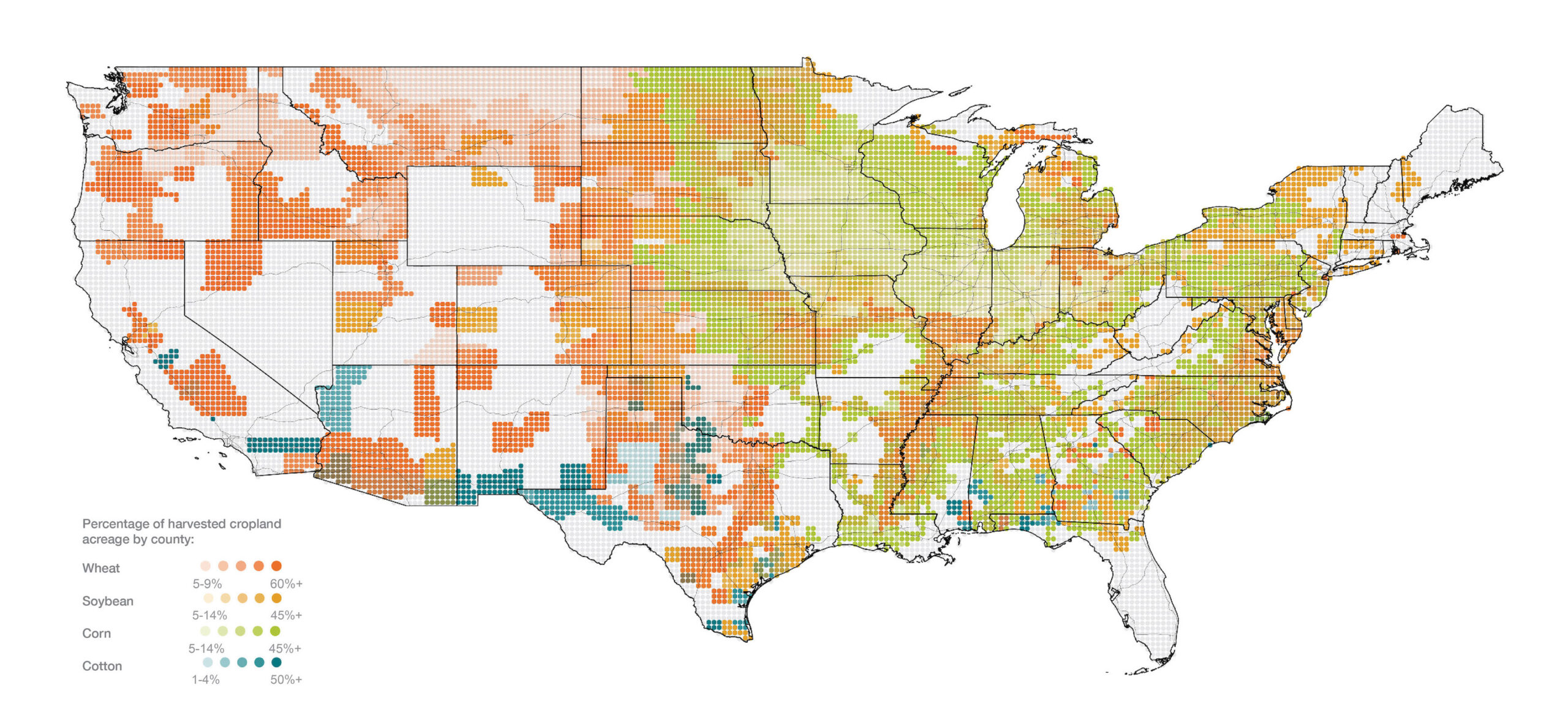 Map of primary crop land in the lower 48