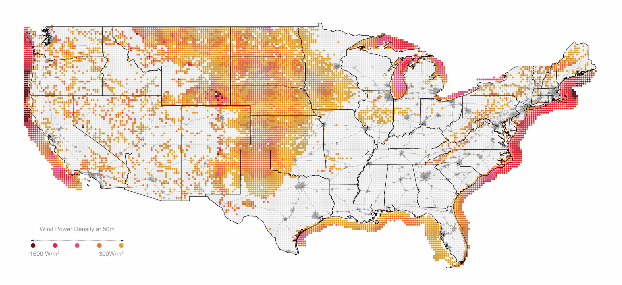 Map of wind power potential in the US lower 48