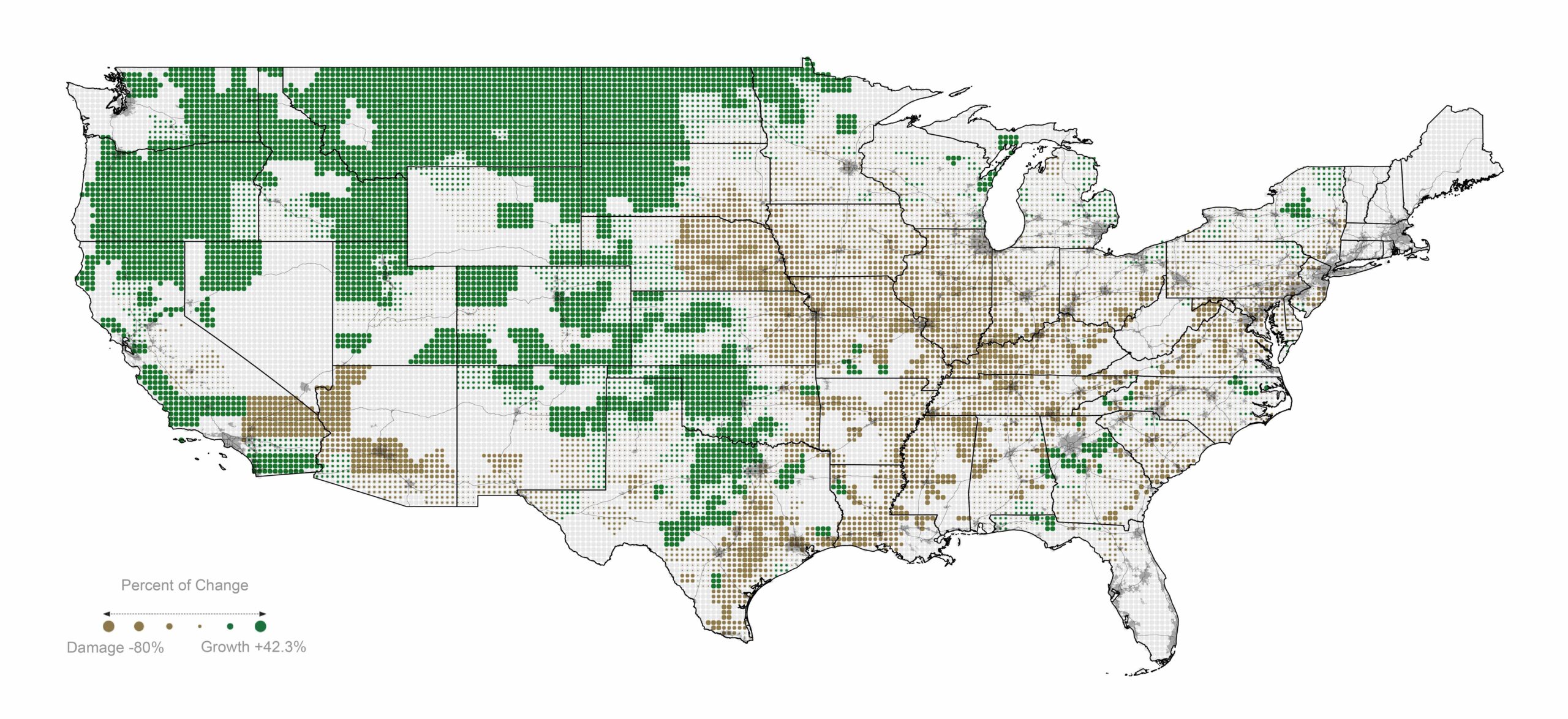 Map of agricultural productivity damage in the US lower 48