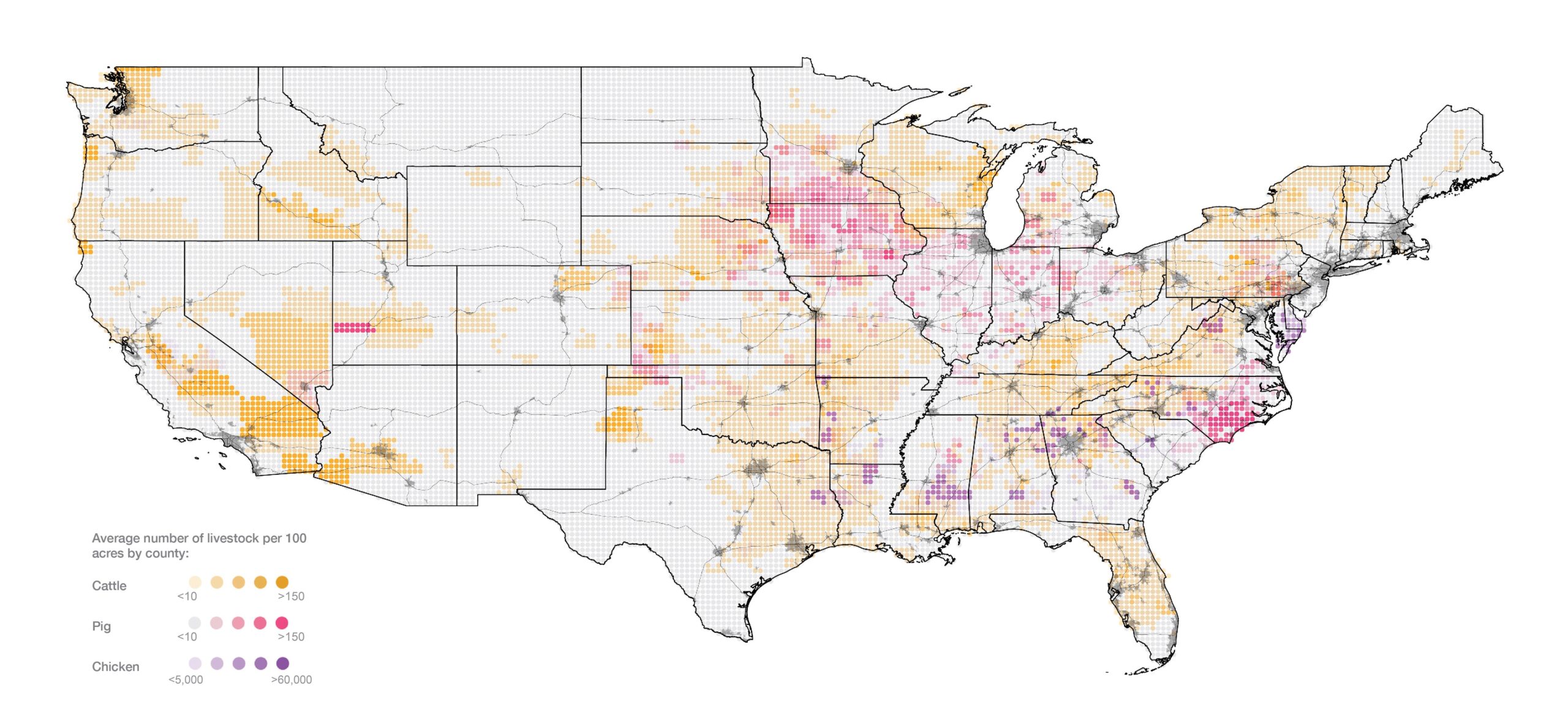 Map of meat production lands in the US lower 48