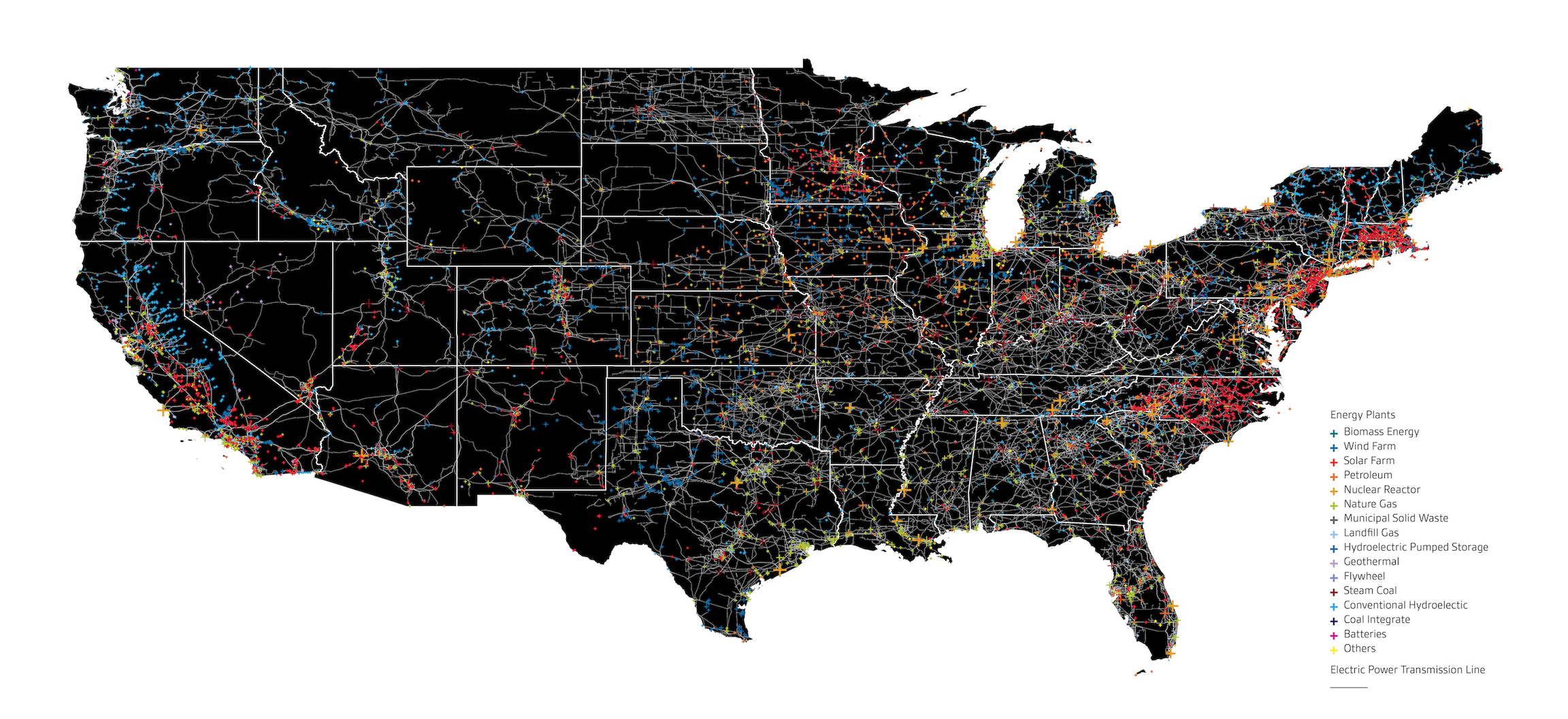 Map of energy infrastructure in the US lower 48